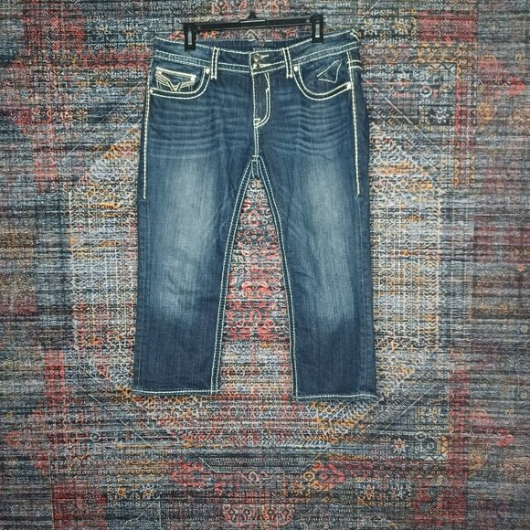 Vigoss womens indigo distressed The Dublin stretch capri jeans 32 EUC - Picture 3 of 10